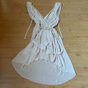 Women’s Cream Chiffon V-Neck Mini Dress with Braided Belt